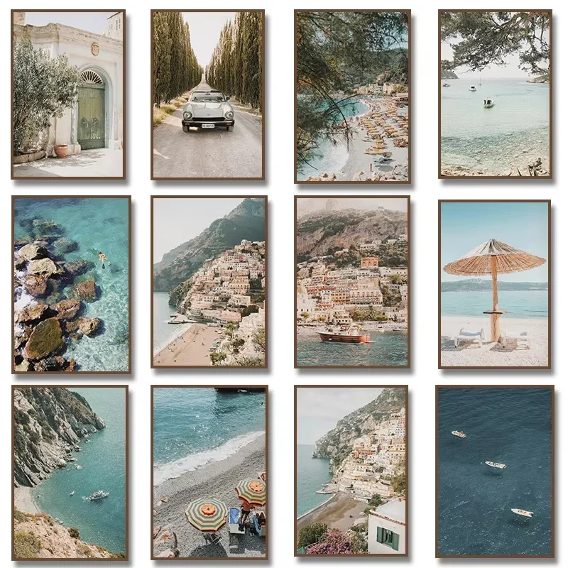 Photography Umbrella - Frameless Canvas Painting Italian Village Amalfi
